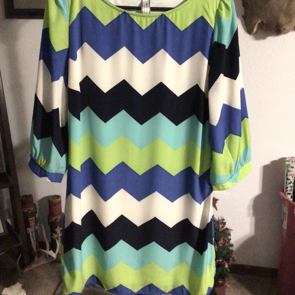 Multi-Color Chevron Pattern Dress - image 1